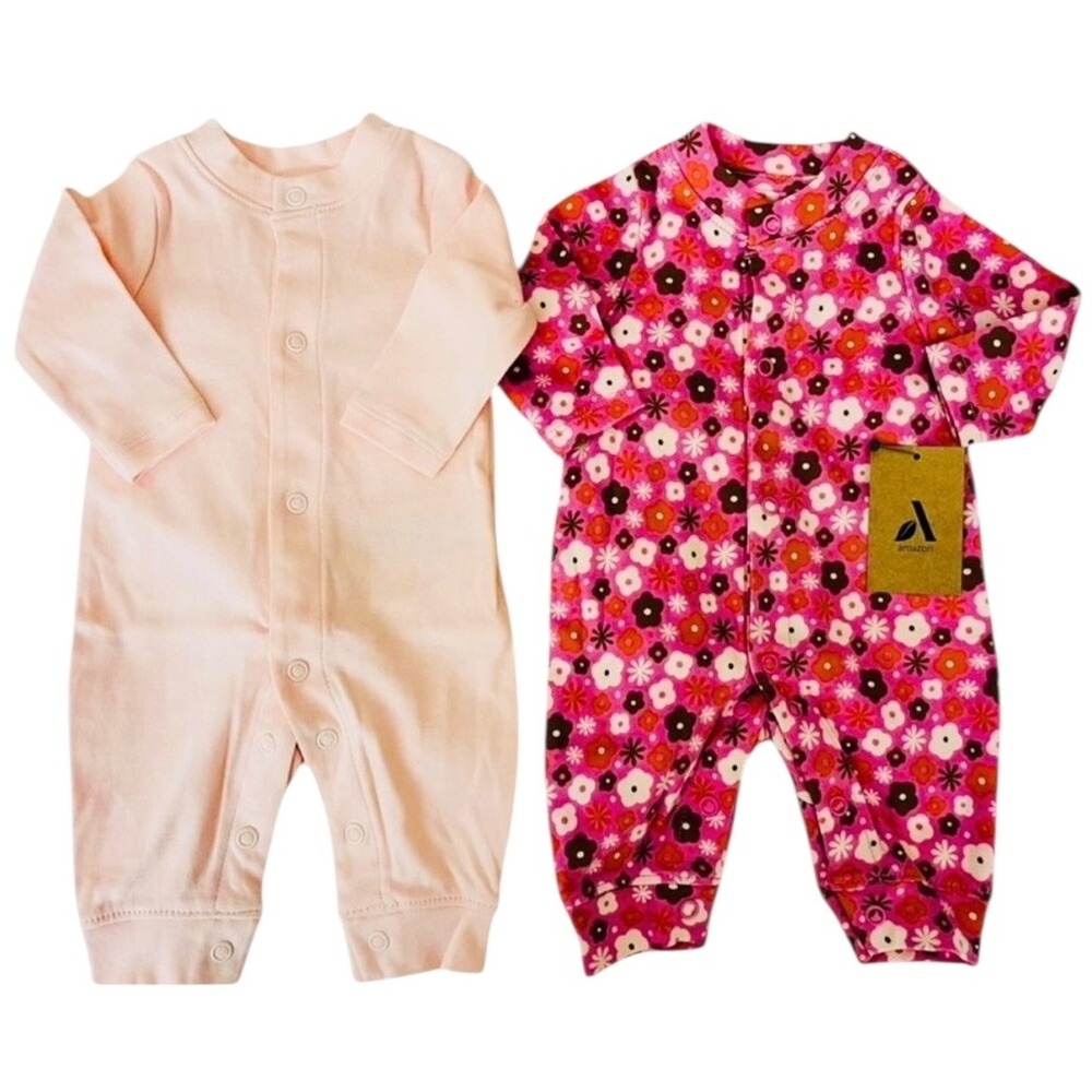 NEW‎ Organic Cotton Aware Newborn Girls Footed Pajamas Sleepwear x 2